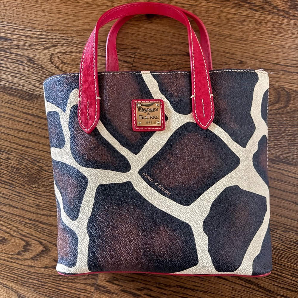Dooney & Bourke Giraffe Pattern Tote with Red Handles - NWOT